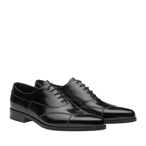 Prada 2EA149-P39 Men's Shoes Black Brushed Calf-Skin Leather Cap-Toe Oxfords (PRM1030)