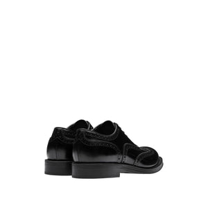 Prada 2EC134-ZJY Men's Shoes Black Polished Calf-Skin Leather Derby Oxfords (PRM1011)