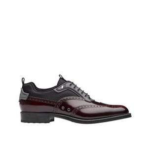 Prada 2EG211-EFT Men's Shoes Burgundy Technical Fabric / Calf-Skin Leather Oxfords (PRM1013)
