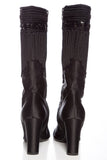 Prada Black Satin Lace-up Square Toe Boots SZ 39.5