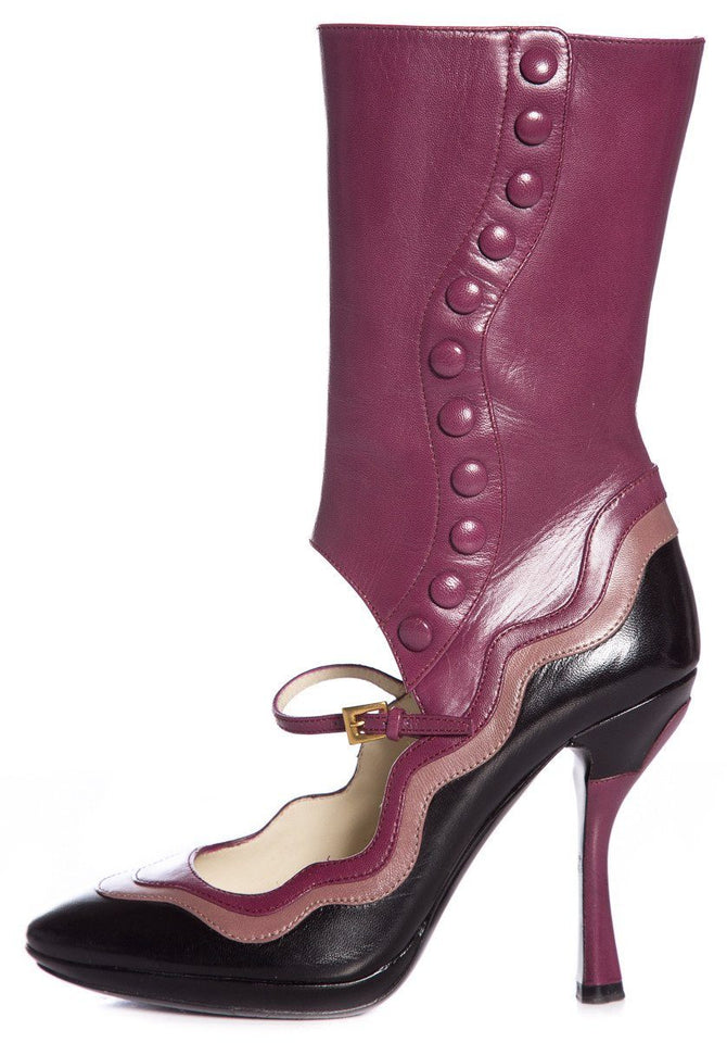 【希少】PRADA プラダ　フェアリー　ハイヒール　パープル　ベロア　22.5 Prada Purple and Black Leather 'Fairy Collection' Mary Jane Boots