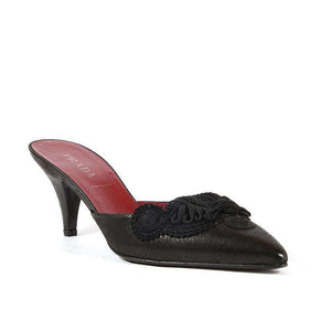 Prada Women Designer Shoes Black Napa Leather Mules 1R6422 (PRW16)
