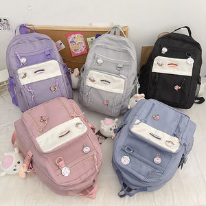 Pink Bookbag Preppy School Backpacks Waterproof Nylon Girl Schoolbag Women College Backpacks Teens Multi-pocket Travel Bag