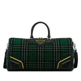 Prada Tartan Travel Bag Green Checkered Wool