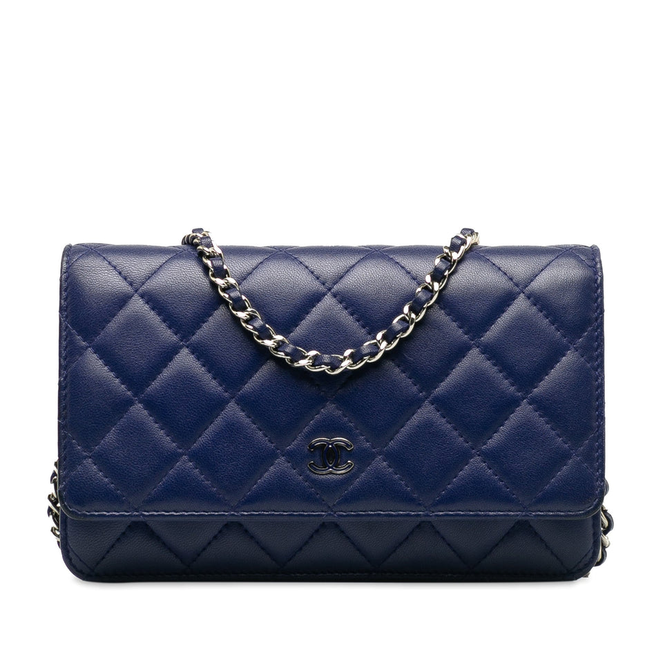 Chanel Wallet On Chain Blue Lambskin Silver