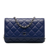 Chanel Wallet On Chain Blue Lambskin Silver