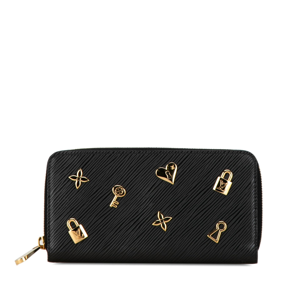 Black Louis Vuitton Epi Love Lock Zippy Long Wallet