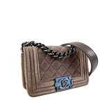 Chanel Boy Mini Brown Velvet Ruthenium