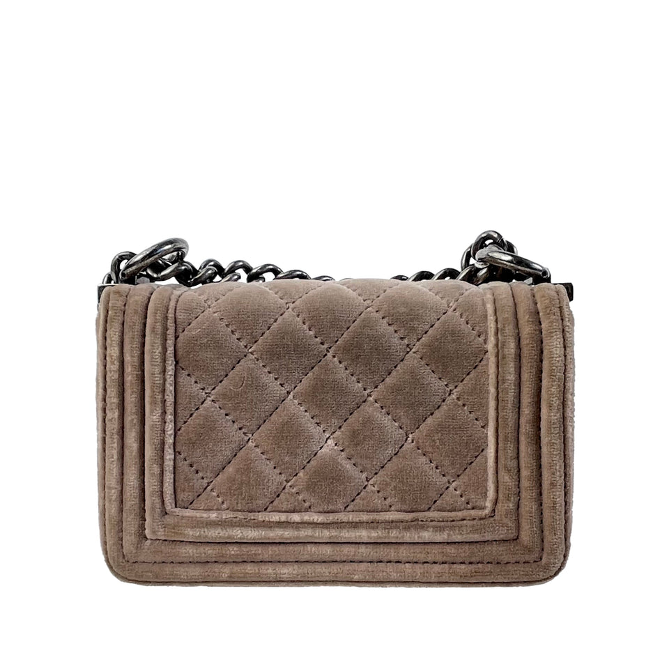 Chanel Boy Mini Brown Velvet Ruthenium