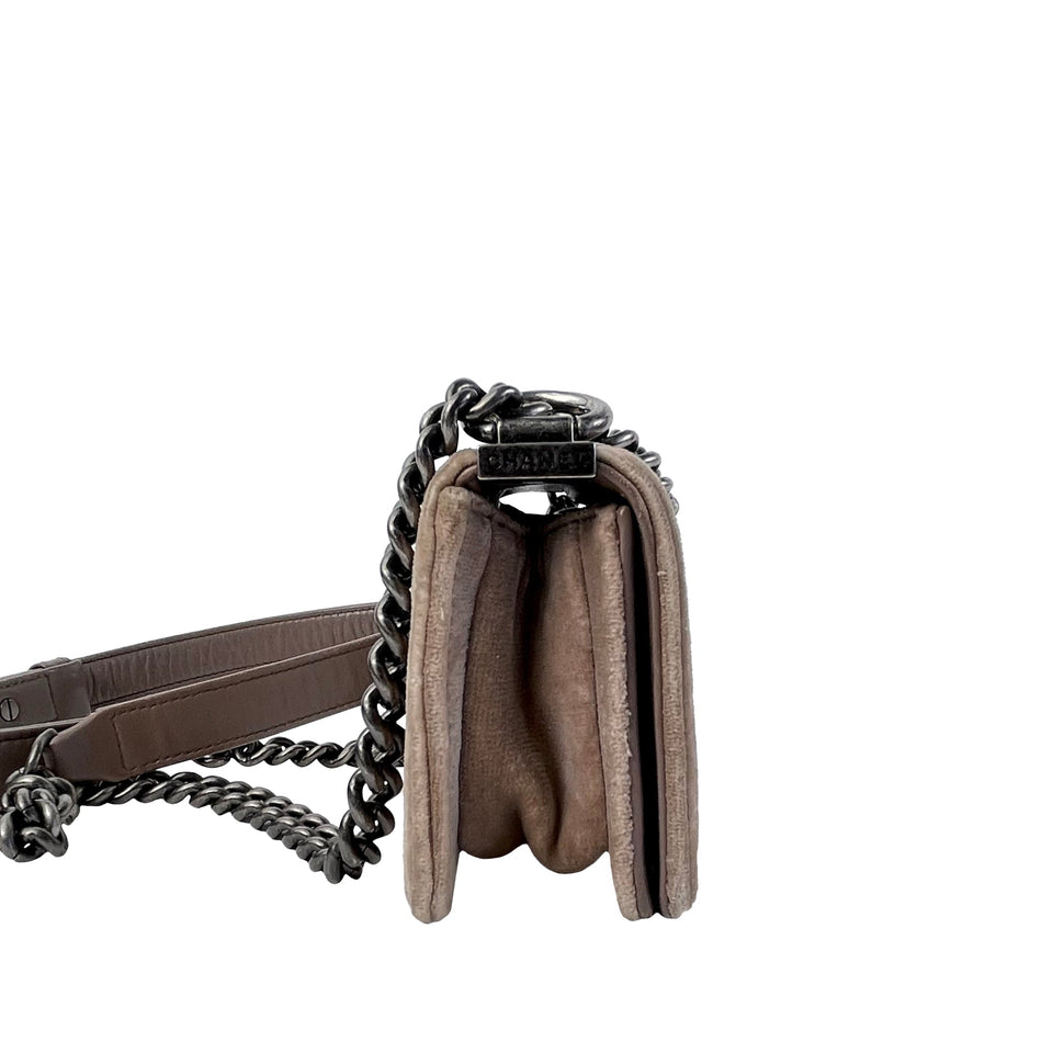 Chanel Boy Mini Brown Velvet Ruthenium