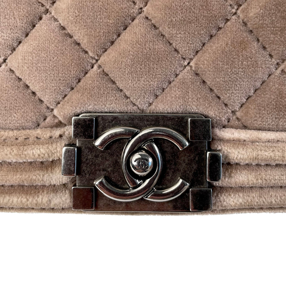 Chanel Boy Mini Brown Velvet Ruthenium