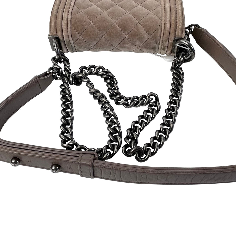 Chanel Boy Mini Brown Velvet Ruthenium
