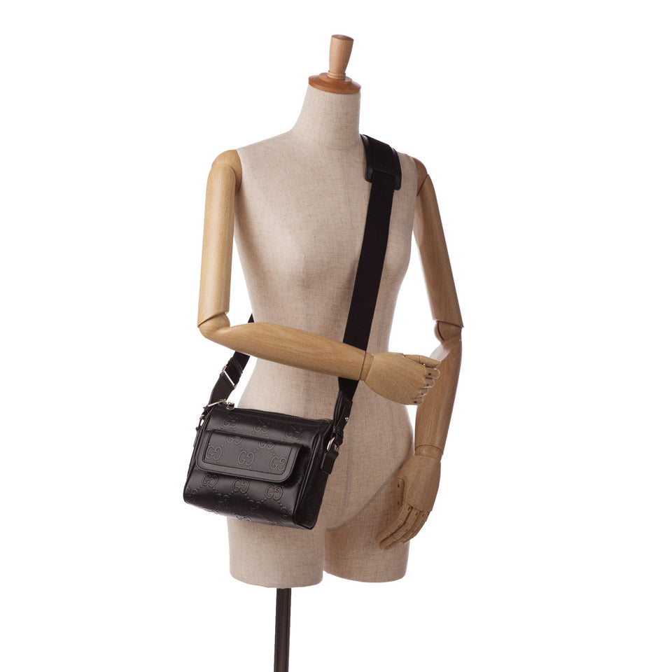 Gucci GG Crossbody Bag Black Embossed Leather