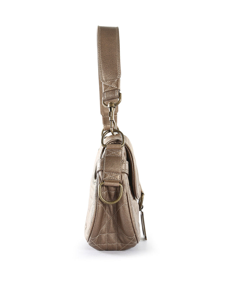 CHRISTIAN DIOR Bronze Lambskin Leather Cannage Flap Shoulder Bag