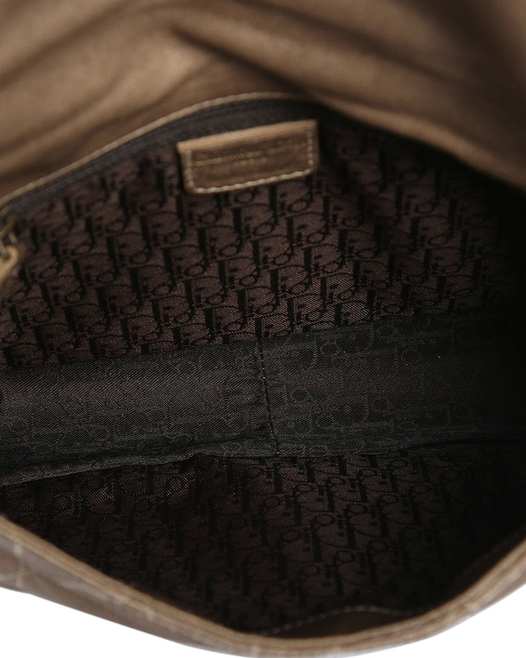 CHRISTIAN DIOR Bronze Lambskin Leather Cannage Flap Shoulder Bag