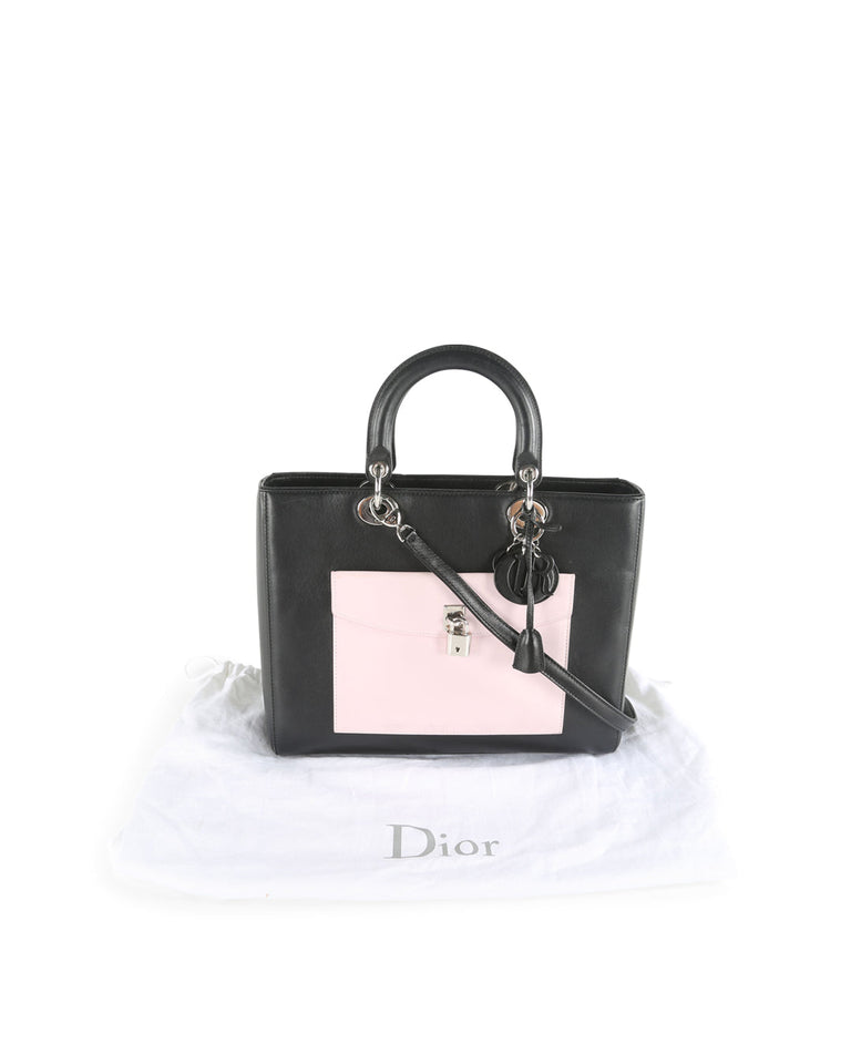 CHRISTIAN DIOR Black Leather Limited Edition Pocket Large Lady Dior Tote Bag