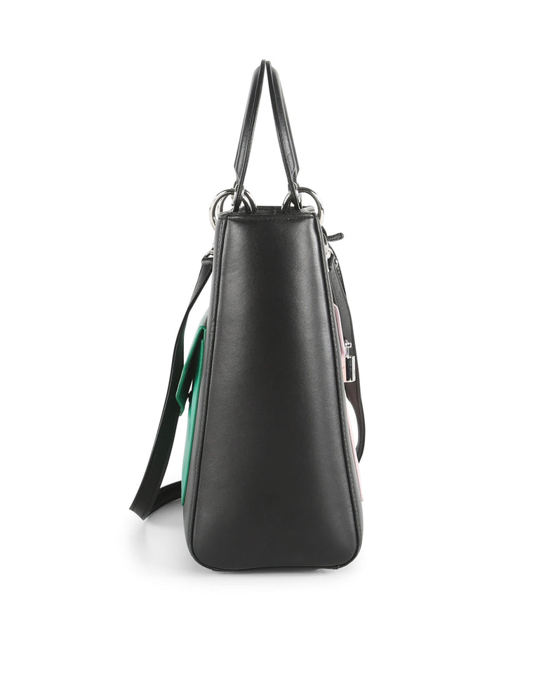 CHRISTIAN DIOR Black Leather Limited Edition Pocket Large Lady Dior Tote Bag