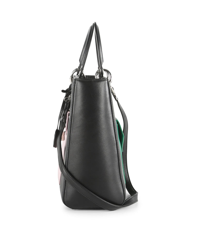 CHRISTIAN DIOR Black Leather Limited Edition Pocket Large Lady Dior Tote Bag