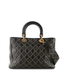 CHRISTIAN DIOR Supple Black Cannage Studded Leather Lady Dior Large Bag With Long Strap