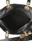 CHRISTIAN DIOR Supple Black Cannage Studded Leather Lady Dior Large Bag With Long Strap