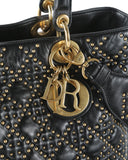 CHRISTIAN DIOR Supple Black Cannage Studded Leather Lady Dior Large Bag With Long Strap