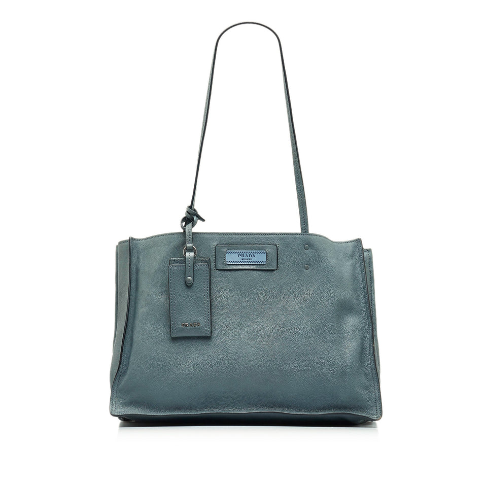 Blue Prada Glace Calf Etiquette Tote