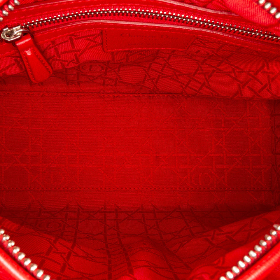 Dior Lady Dior Medium Red Cannage Quilted Leather Silver