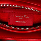 Dior Lady Dior Medium Red Cannage Quilted Leather Silver