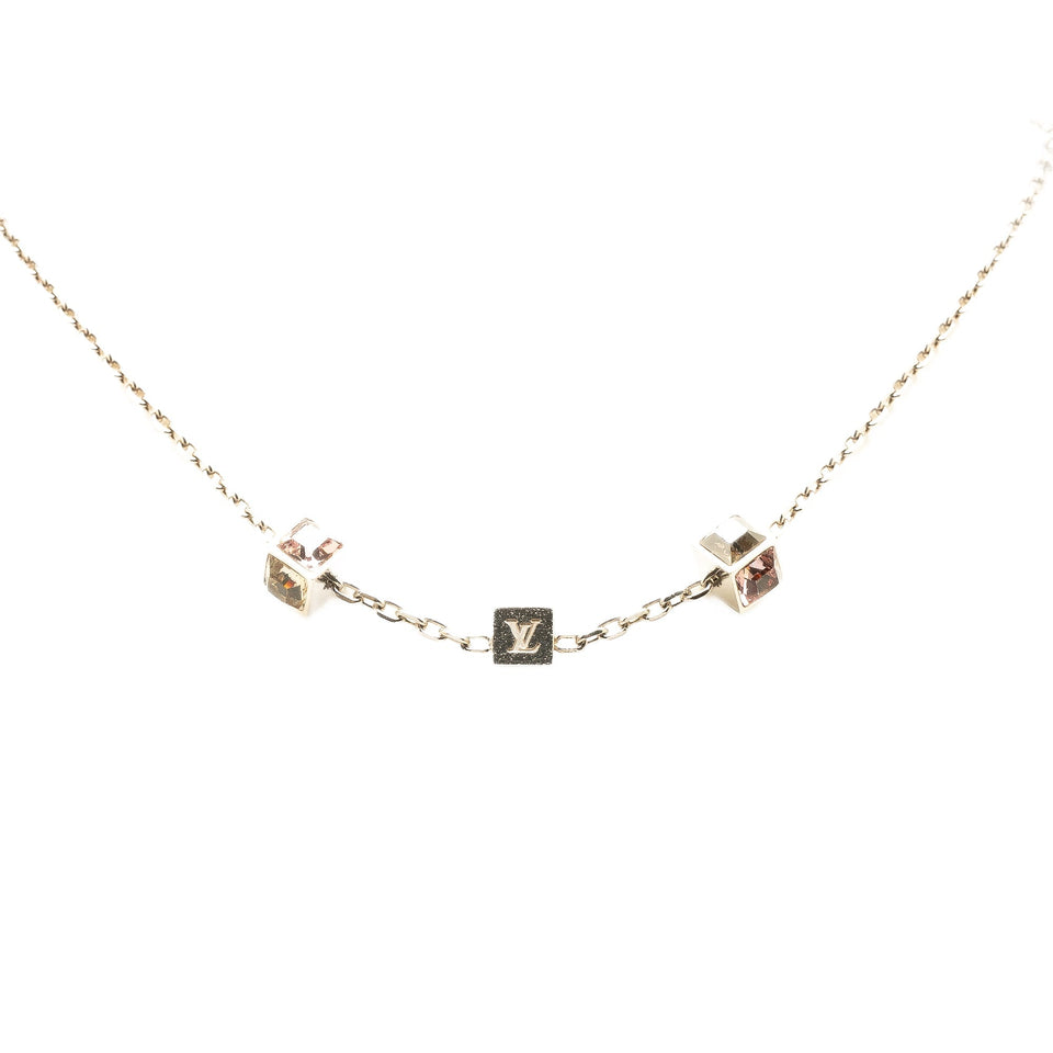 Silver Louis Vuitton Silver Plated Crystal Gamble Necklace