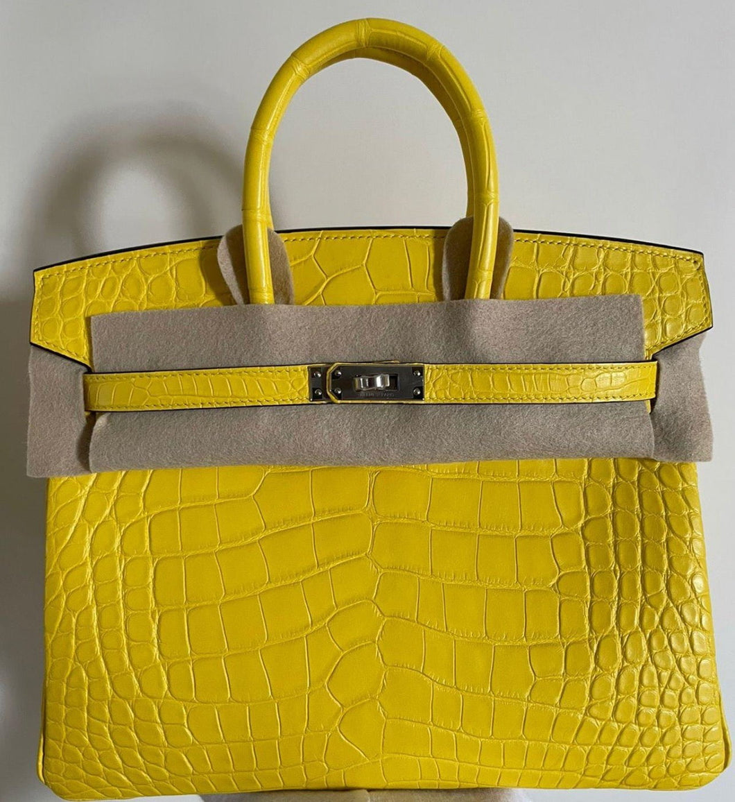 Hermes Mimosa Matte Alligator Birkin 25cm Palladium Hardware