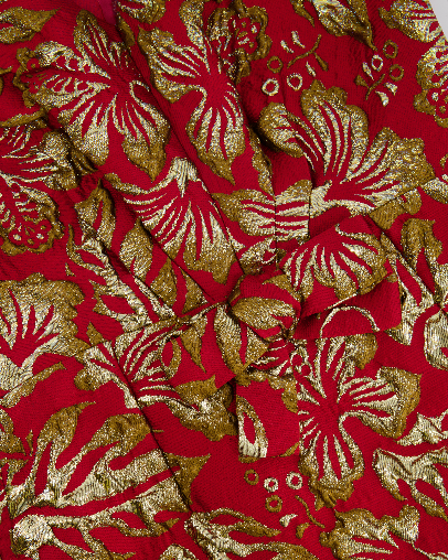 Prada Red & Gold Midi Dress with Floral & Bow Detail Size IT 40 (UK 8)