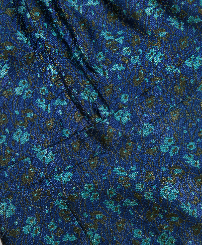 Prada Blue & Green Metallic Sleeveless Midi Dress with Floral Prints Size IT 40 (UK 8)