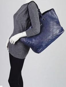 CHANEL Blue Quilted Glazed Leather On-The-Road XL Tote Bag