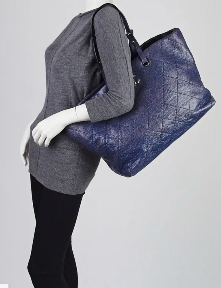 CHANEL Blue Quilted Glazed Leather On-The-Road XL Tote Bag