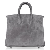 Hermes Birkin 25 Bag Gris Fume Doblis Suede with Palladium Hardware