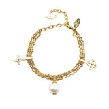 Gold Louis Vuitton Gold Plated Faux Pearl Charm Bracelet