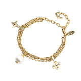 Gold Louis Vuitton Gold Plated Faux Pearl Charm Bracelet