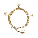 Gold Louis Vuitton Gold Plated Faux Pearl Charm Bracelet