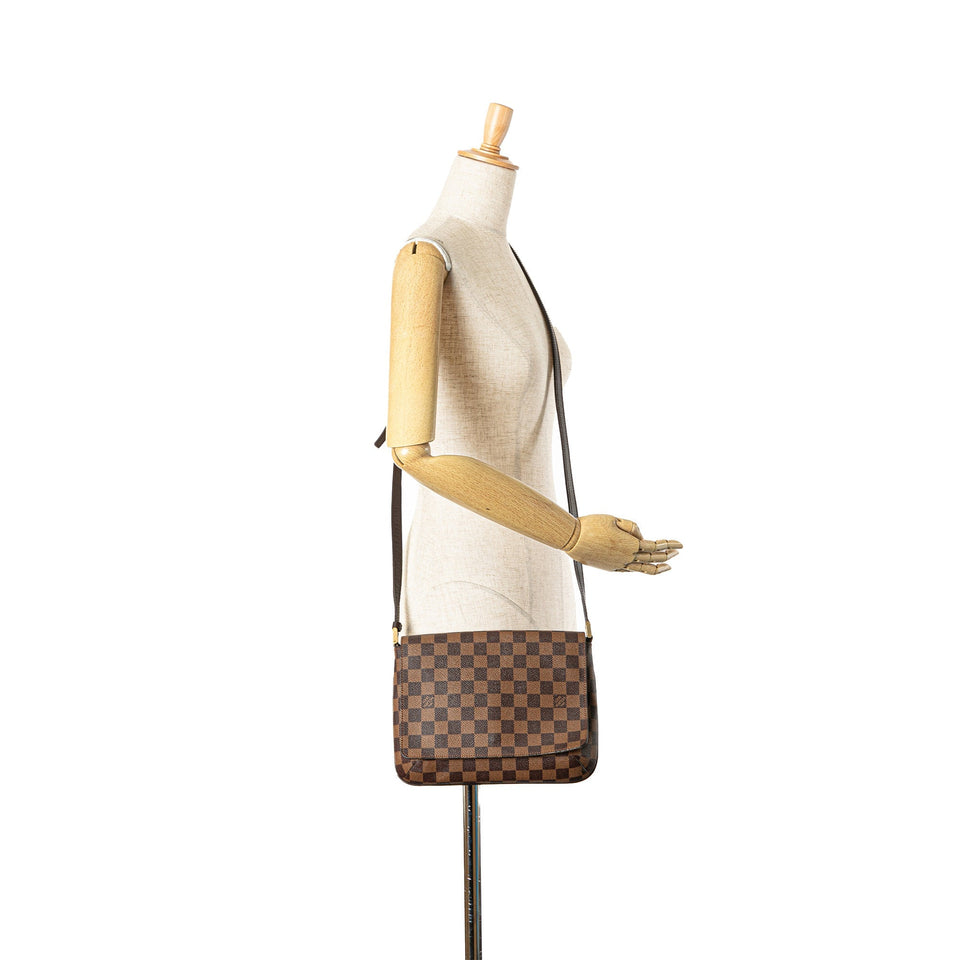 Brown Louis Vuitton Damier Ebene Musette Tango Long Strap Crossbody Bag