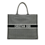 Black Dior Large Houndstooth Embroidered Book Tote