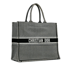 Black Dior Large Houndstooth Embroidered Book Tote