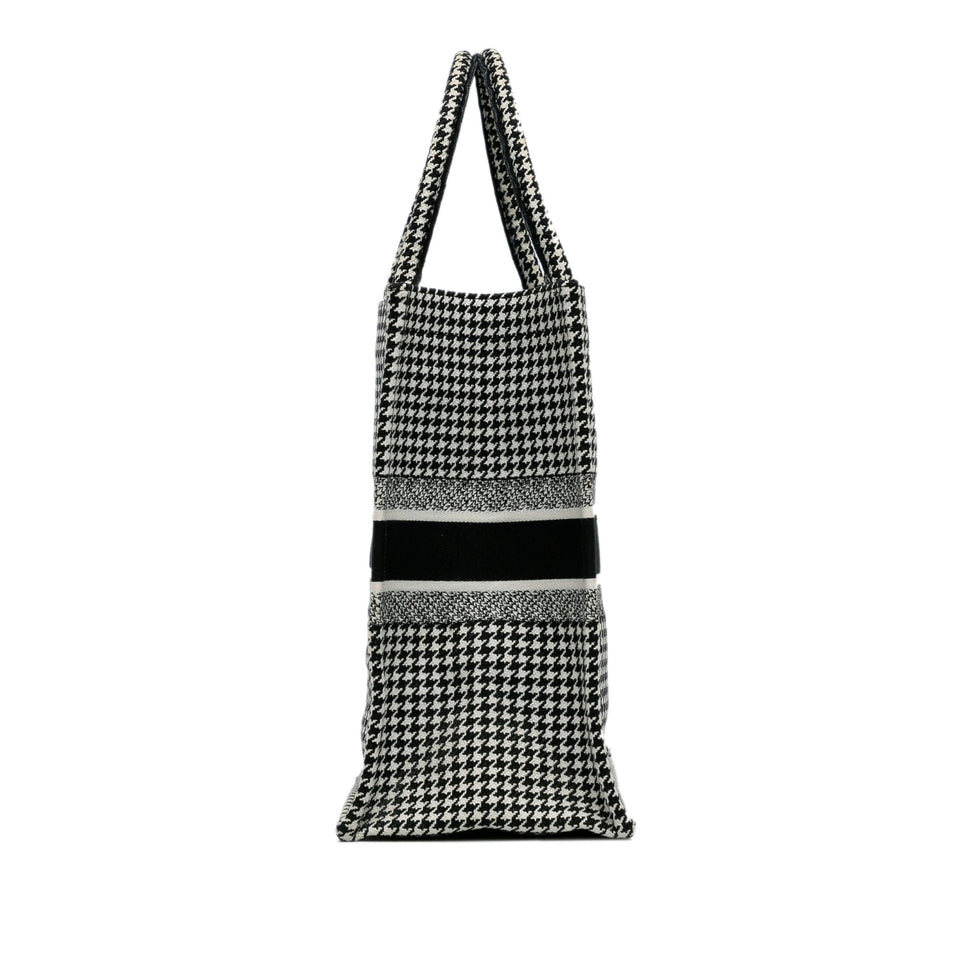 Black Dior Large Houndstooth Embroidered Book Tote