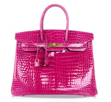 Hermes Birkin 35 Bag Pink Rose Scheherazade Porosus Crocodile Gold Hardware