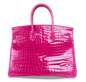 Hermes Birkin 35 Bag Pink Rose Scheherazade Porosus Crocodile Gold Hardware