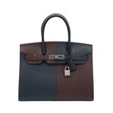 Hermes Birkin 30 Casaque Rouge Sellier / Bleu Indigo / Rose Texas Epsom