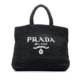 Black Prada Raffia Logo Tote