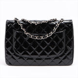 SALE Chanel Classic Single Flap Jumbo Black Patent Leather Silver