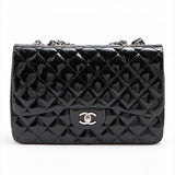 SALE Chanel Classic Single Flap Jumbo Black Patent Leather Silver
