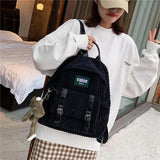 Women Corduroy Backpack Striped Soft Cloth Bags Leather Strap School Bookbag For College Girls Cute Small Travel Bagpack