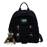 Women Corduroy Backpack Striped Soft Cloth Bags Leather Strap School Bookbag For College Girls Cute Small Travel Bagpack